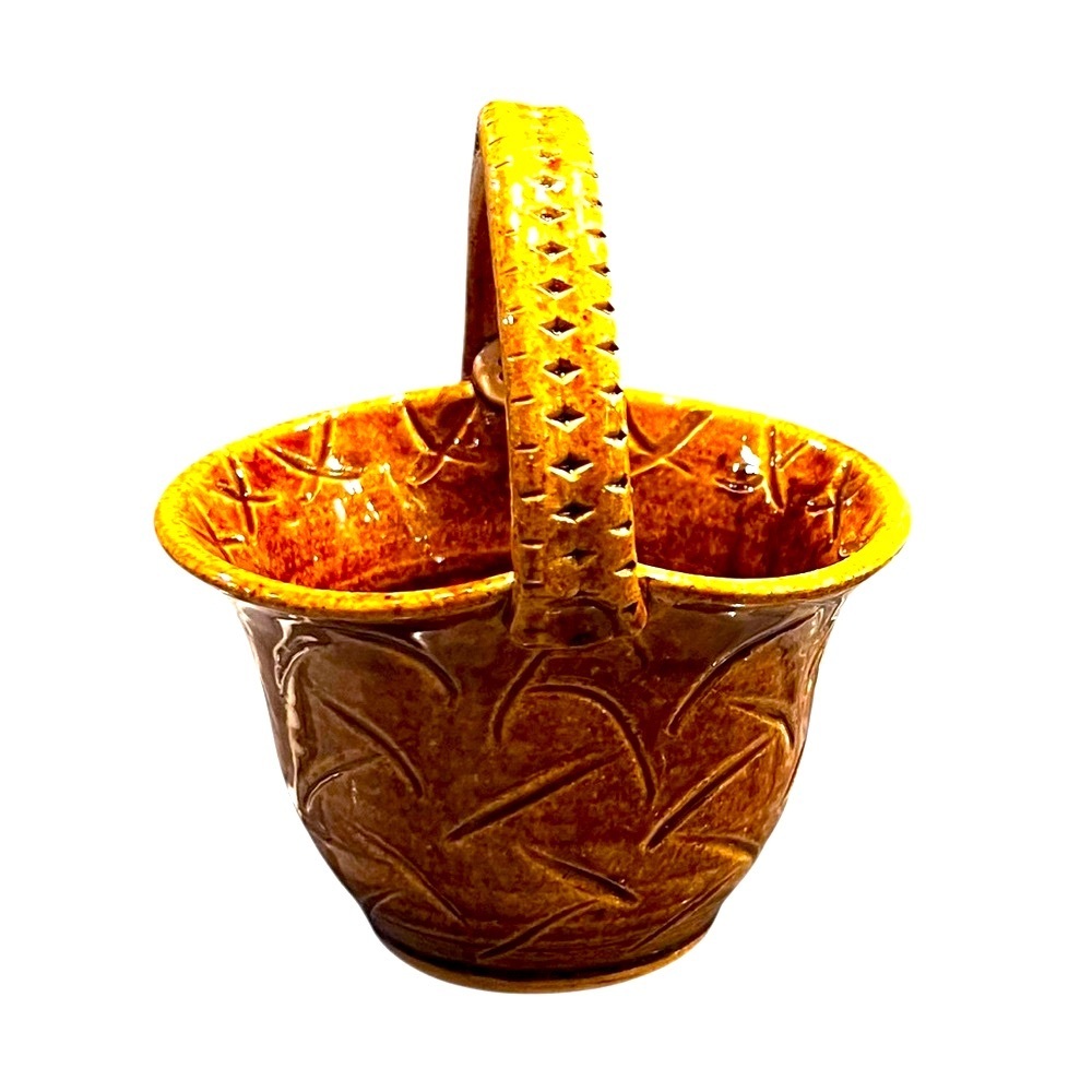 Annapolis Pottery Basket Form Vase Dish Button Detail Signed